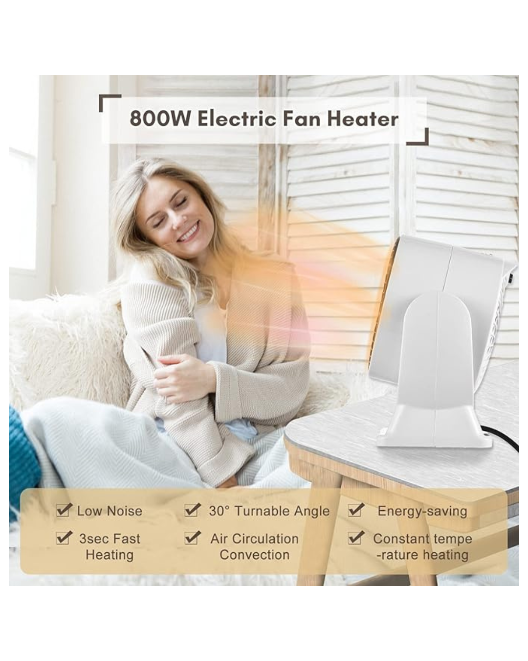 Ngrohës elektrik për tavolinë 800W për dhomë gjumi, zyrë, tavolinë