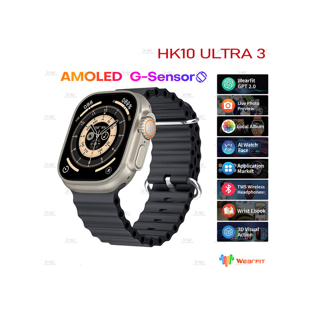 HK10 Ultra 3-AMOLED Orë inteligjente me ChatGPT Compass G-Sensor