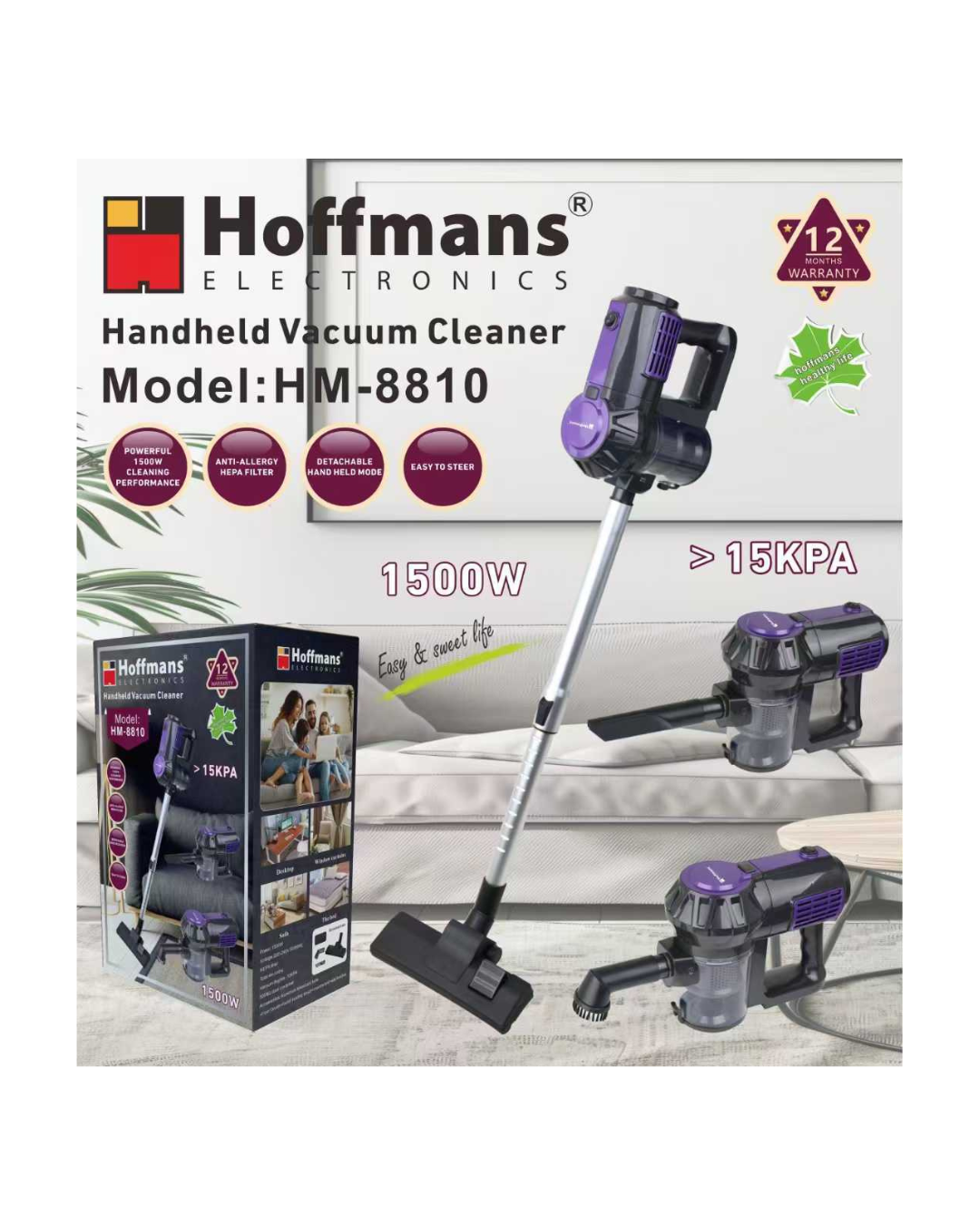 Fshesë elektrike Hoffmans 3-në-1, me fuqi të lartë thithjeje 1500W