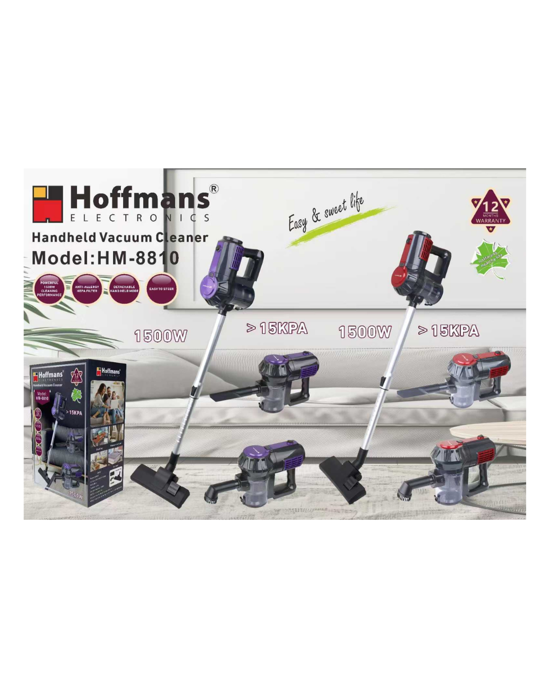 Fshesë elektrike Hoffmans 3-në-1, me fuqi të lartë thithjeje 1500W