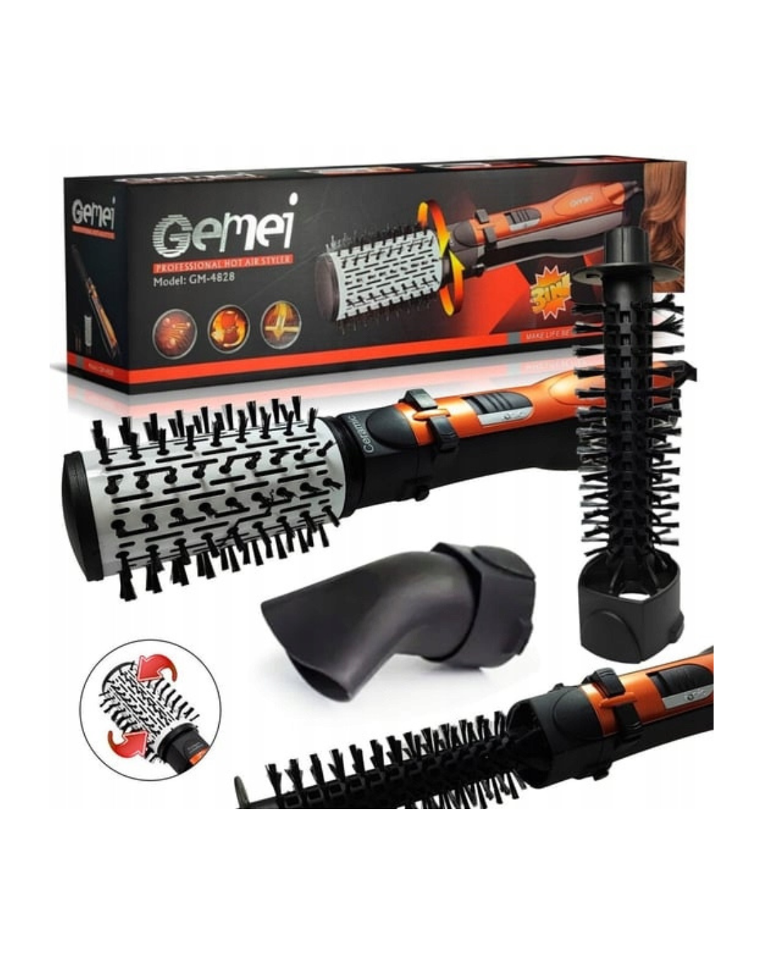 Tharëse e flokëve rrotulluese 3në 1