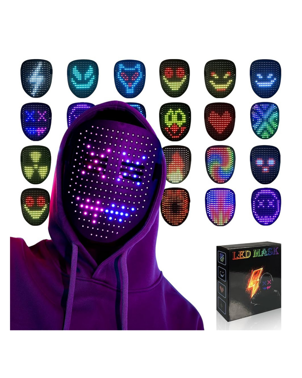 Maskë LED për fytyrën me Kontroll dhe Modaliteteme Ngjyra të Plota RGB - E Rikarikueshme