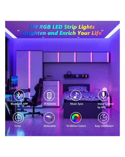 Drita e shiritit LED 5M, APP Bluetooth RGB Dritat LED që ndryshojnë ngjyrën