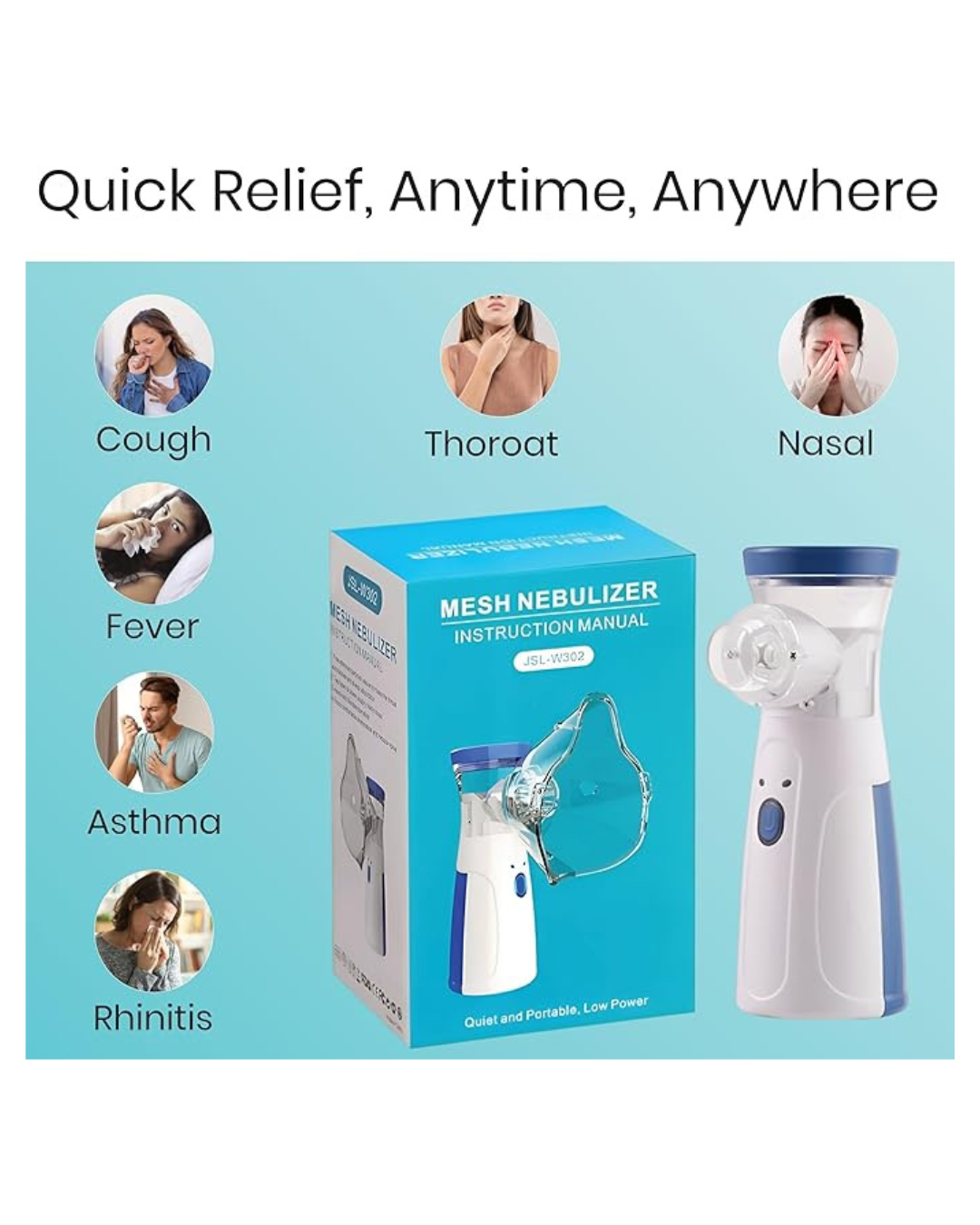 Nebulizator portativ me rrjetë ultrasonike për fëmijë dhe të rritur