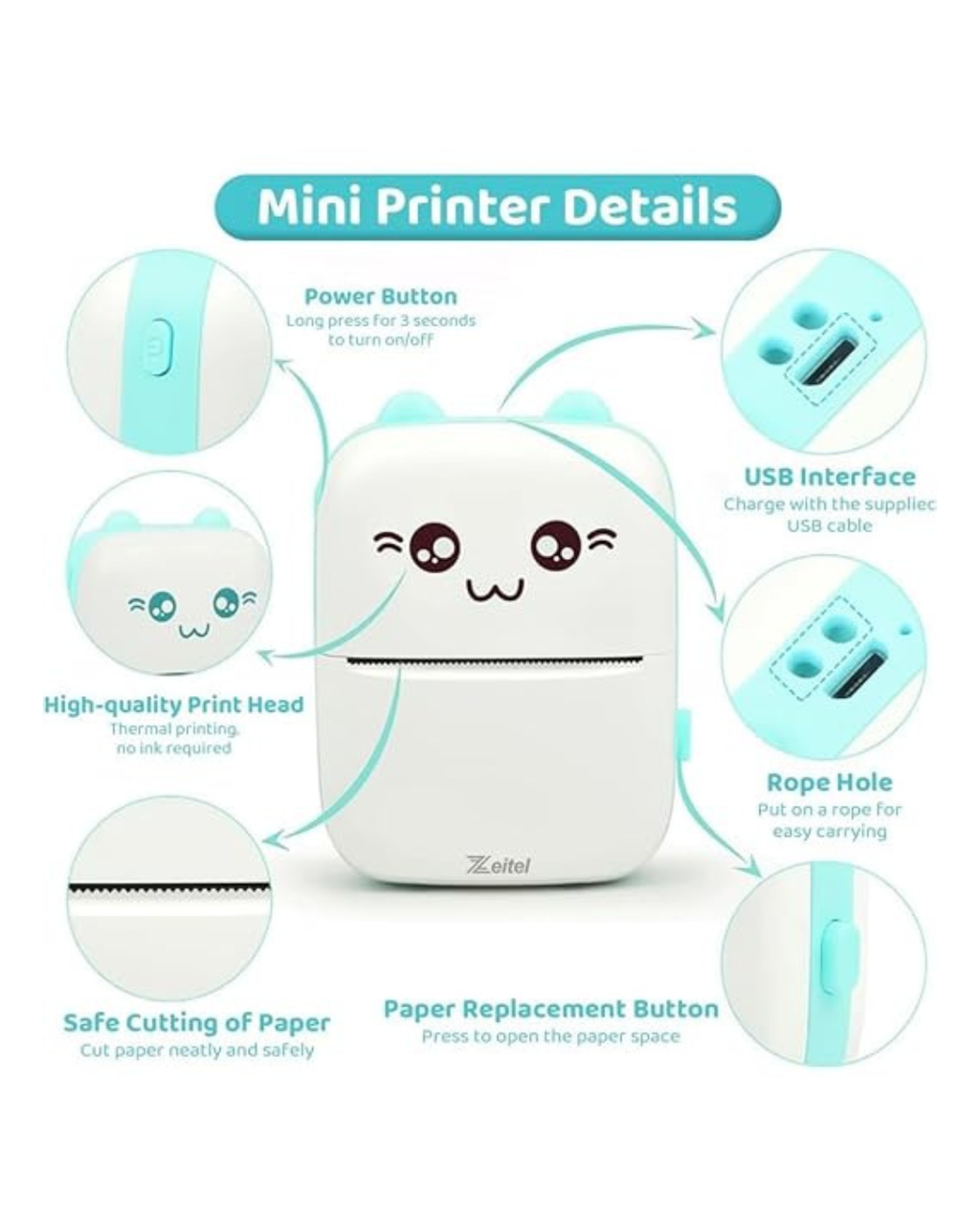 Printer termik mini Bluetooth foto/skica/tekst/etiketa për sisteme Android dhe iOS