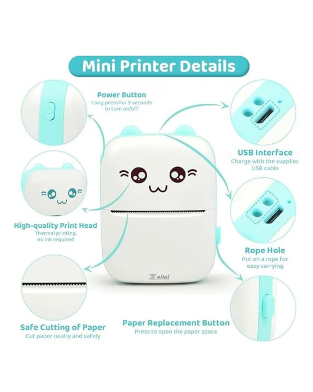 Printer termik mini Bluetooth foto/skica/tekst/etiketa për sisteme Android dhe iOS
