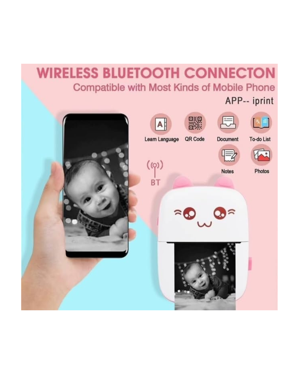 Printer termik mini Bluetooth foto/skica/tekst/etiketa për sisteme Android dhe iOS
