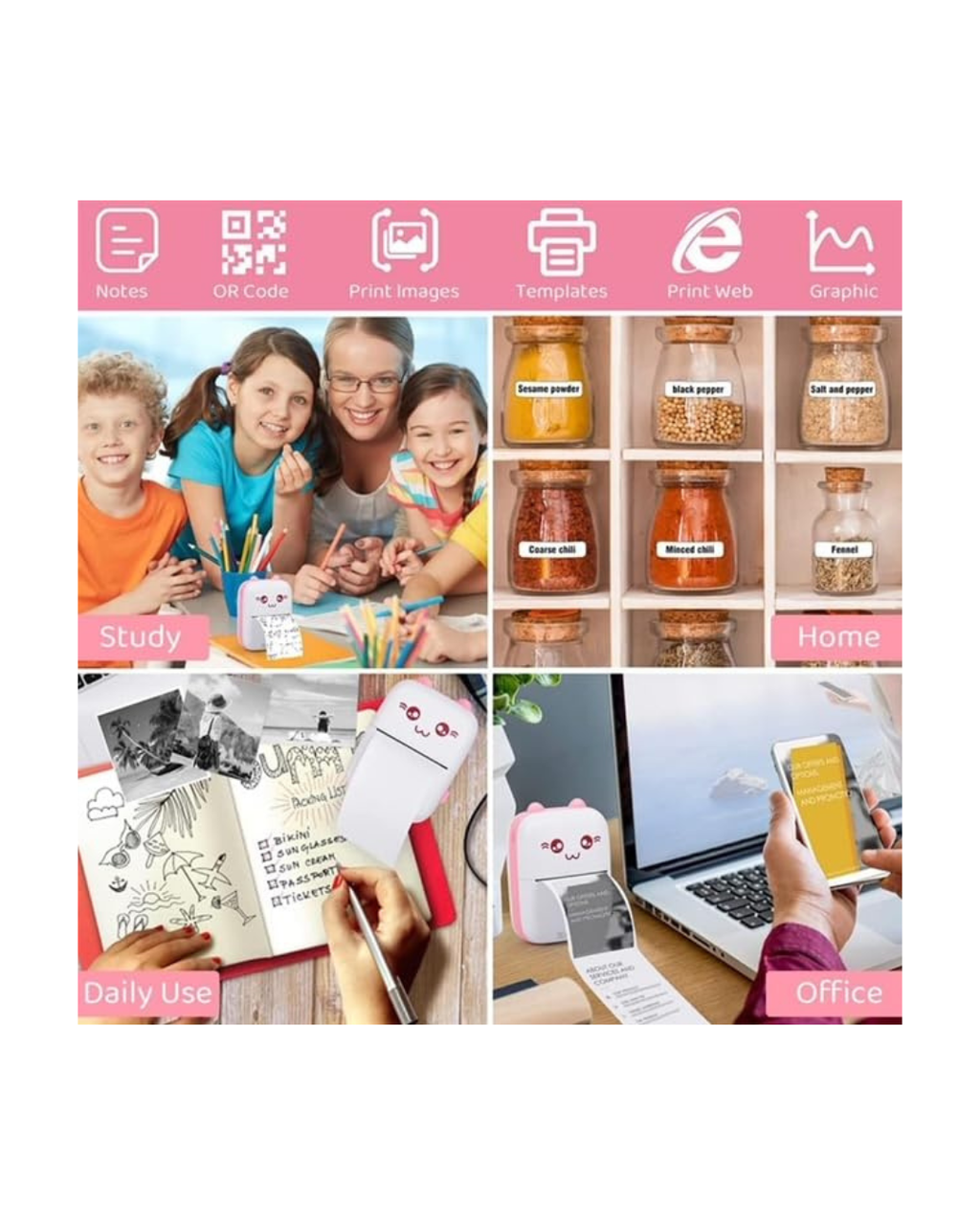 Printer termik mini Bluetooth foto/skica/tekst/etiketa për sisteme Android dhe iOS