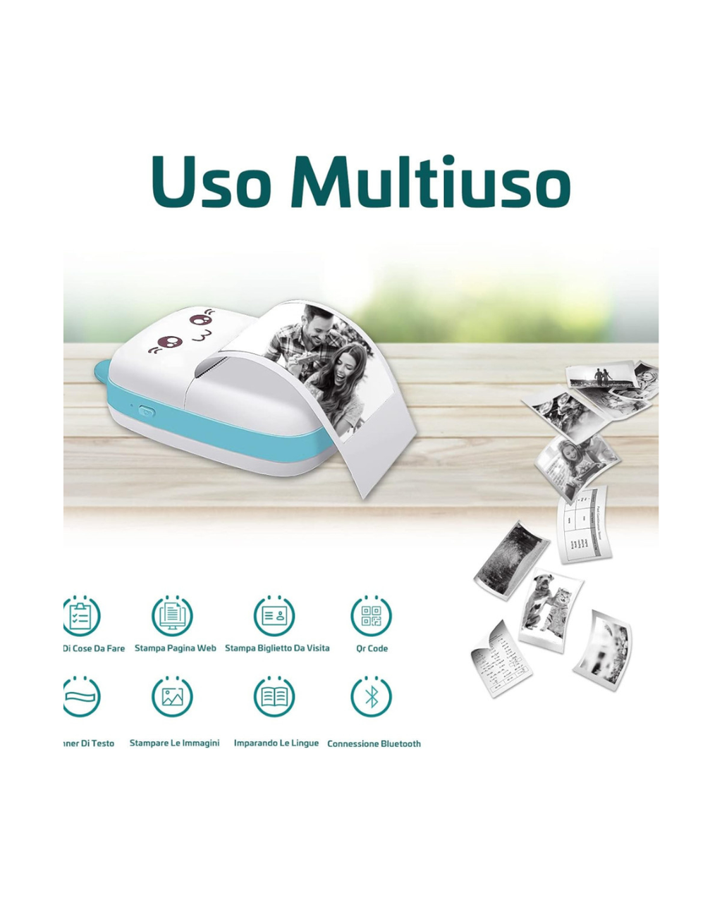 Printer termik mini Bluetooth foto/skica/tekst/etiketa për sisteme Android dhe iOS