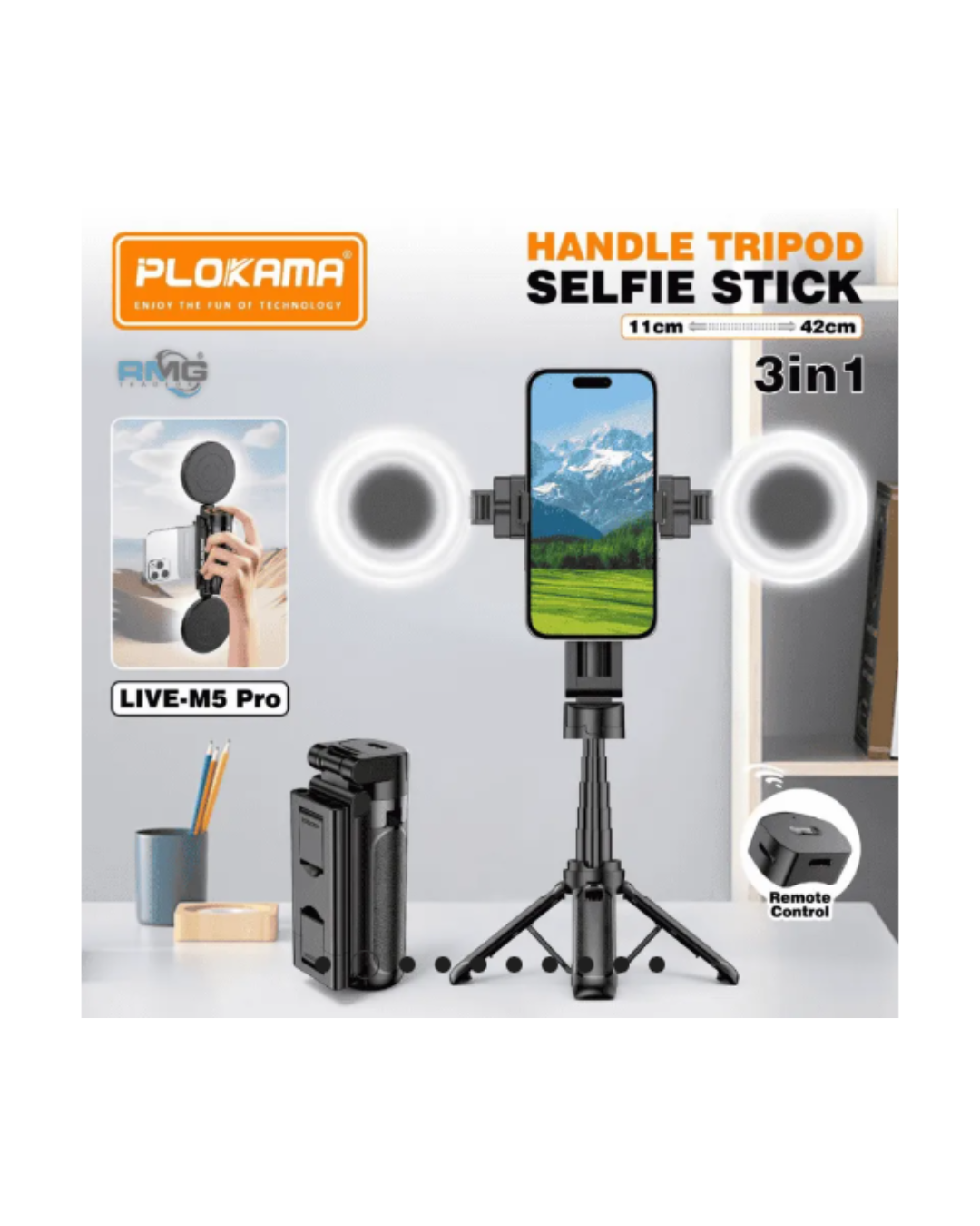 Shkop Selfie me Tripod dhe Dorezë 3-në-1 Plokama Live M5 Pro