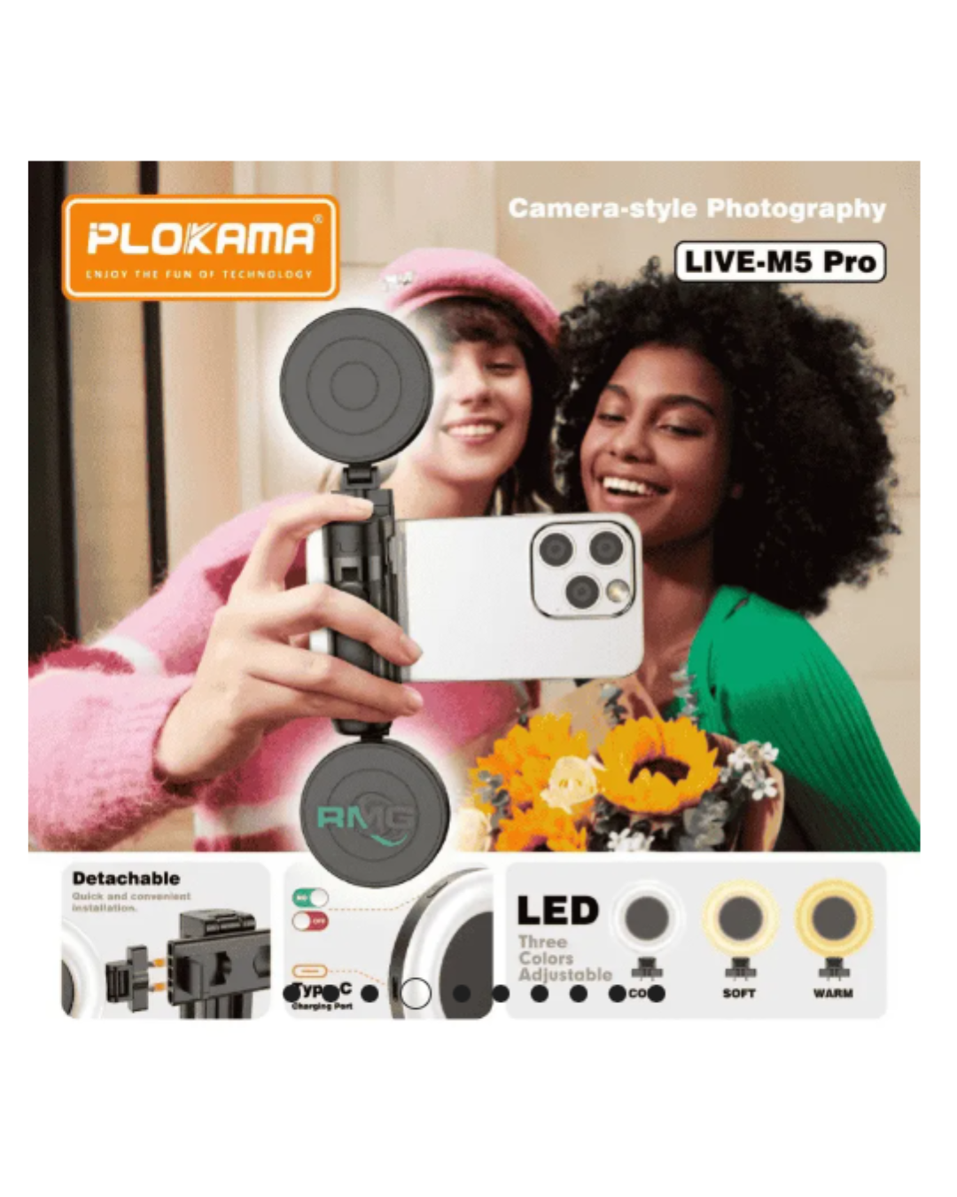 Shkop Selfie me Tripod dhe Dorezë 3-në-1 Plokama Live M5 Pro