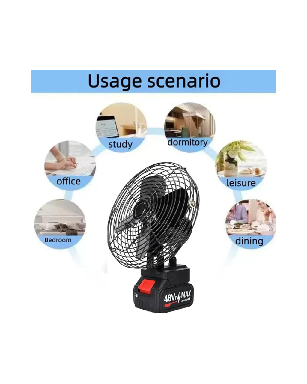 Ventilator portativ tavoline 48Vf MAX për udhëtime në shtëpi, zyrë,