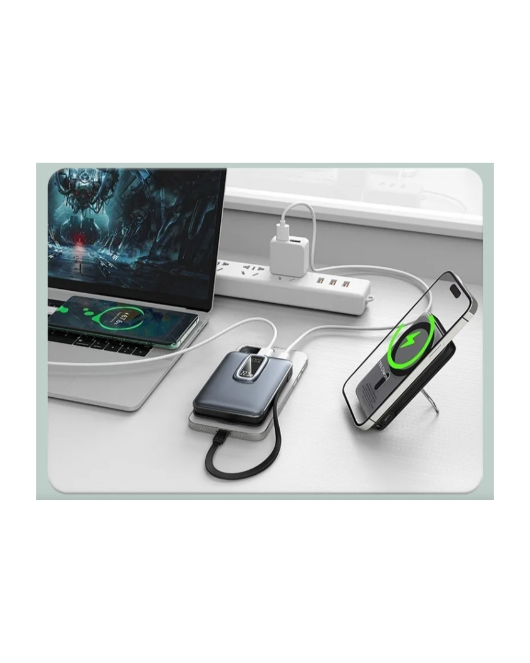 Powerbank Earldom PD60 20000mAh me kabllo të integruar USB-C, e Bardhë