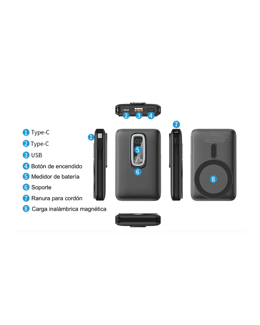 Powerbank Earldom PD60 20000mAh me kabllo të integruar USB-C, e Bardhë
