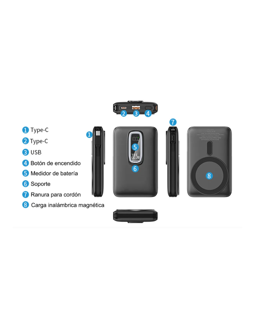 Powerbank Earldom PD60 20000mAh me kabllo të integruar USB-C, e Bardhë