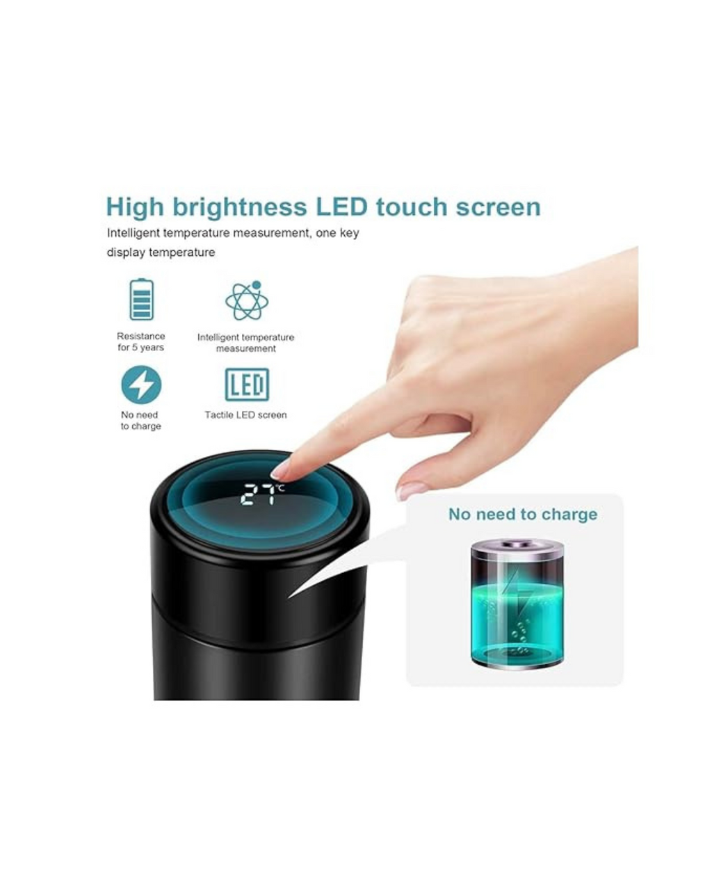 Termos termal inteligjent me ekran LED, çelik inox