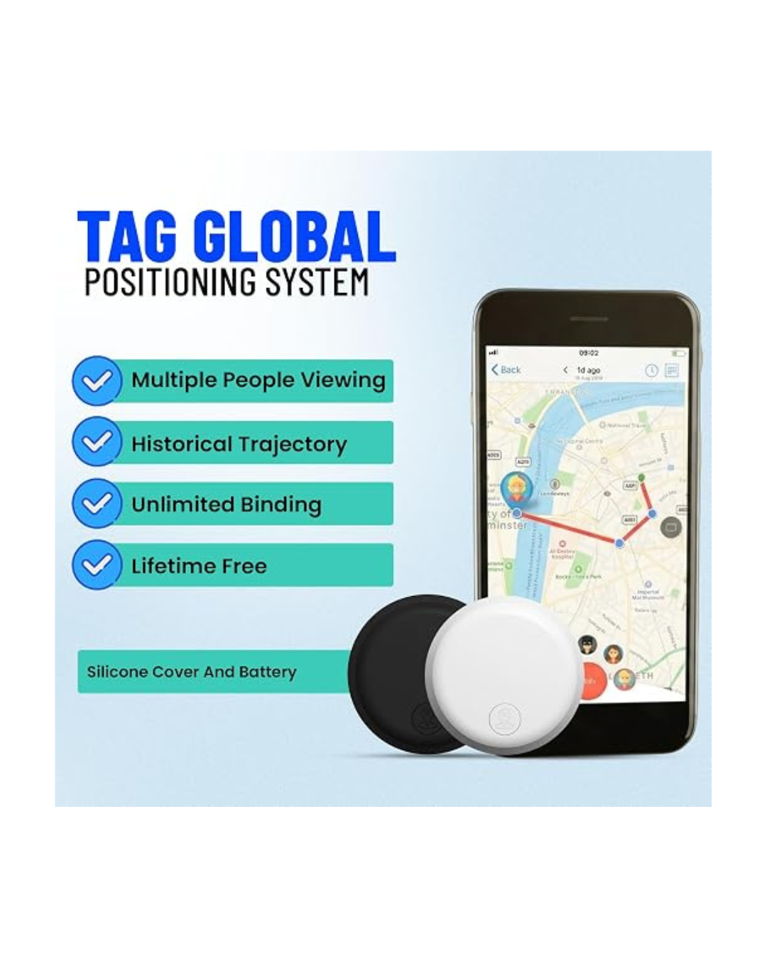 Smart Tag GPS Sistem global gjurmimi për IOS & Android, i zi