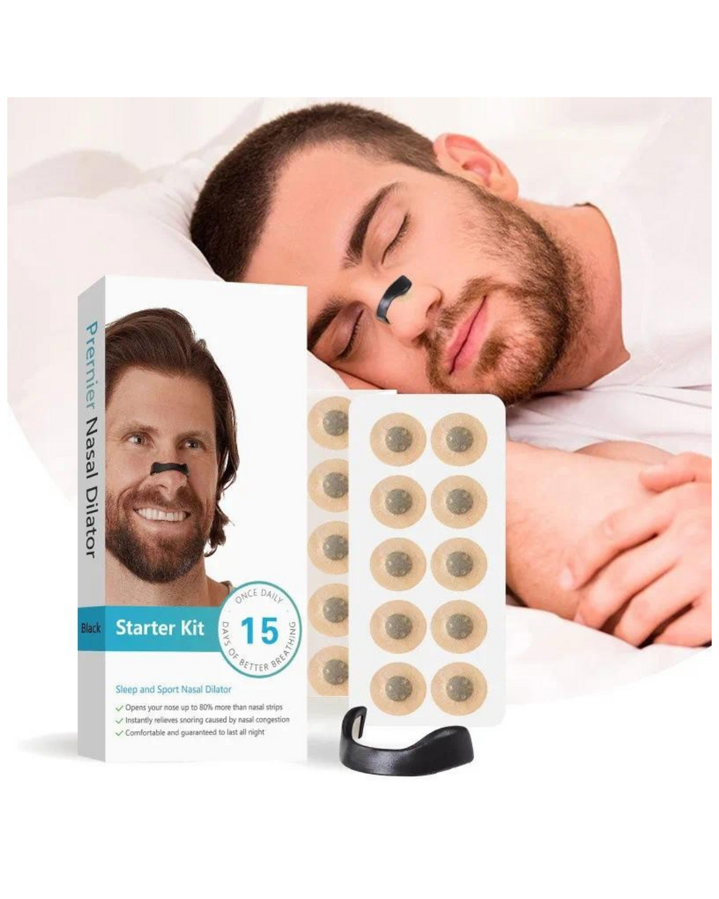 Kit Fillestar për Dilatator Nazal për Gjumë dhe Sport, Furnizim 15 Ditësh, Shirit Nazal për Frymëmarrje