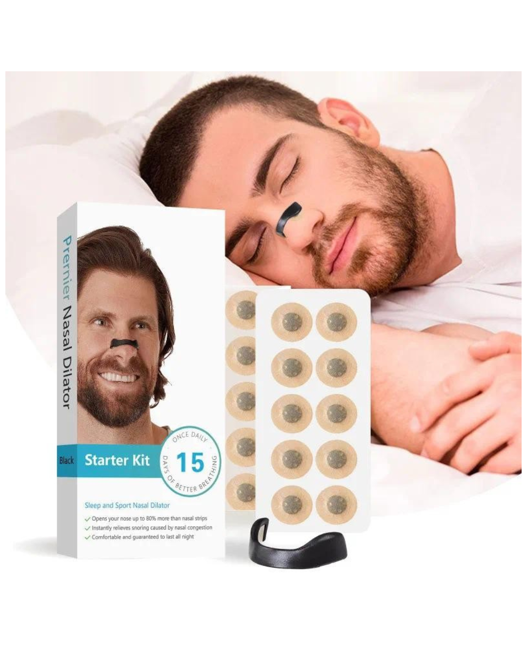 Kit Fillestar për Dilatator Nazal për Gjumë dhe Sport, Furnizim 15 Ditësh, Shirit Nazal për Frymëmarrje