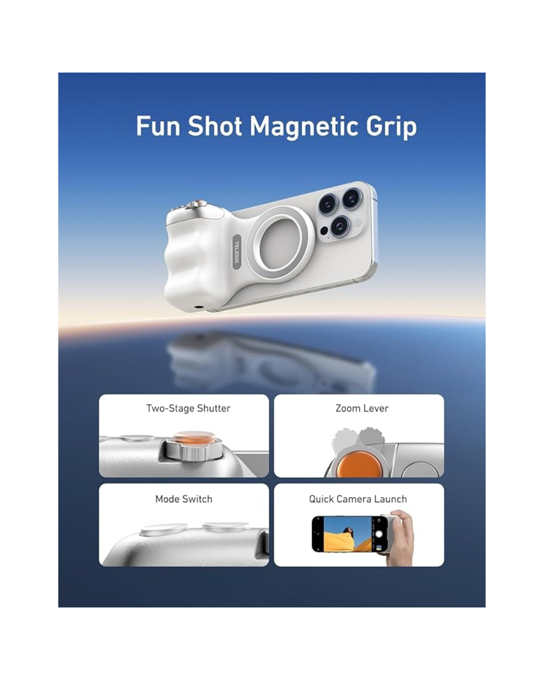 Kamerë magnetike për telefon, TELESIN DSLR për iPhone dhe Android, e bardhë