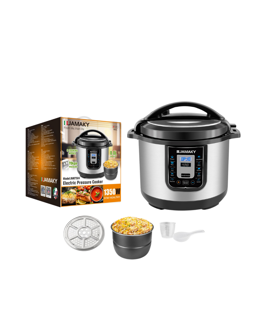Tenxhere elektrike me presion JAMAKY 8L me funksion gatimi të ngadaltë - 1350W