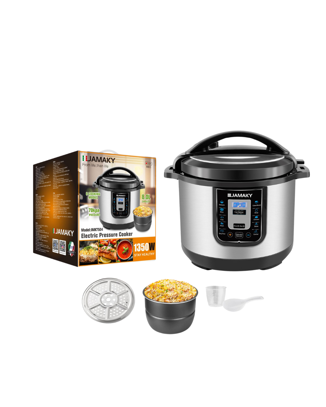 Tenxhere elektrike me presion JAMAKY 8L me funksion gatimi të ngadaltë - 1350W