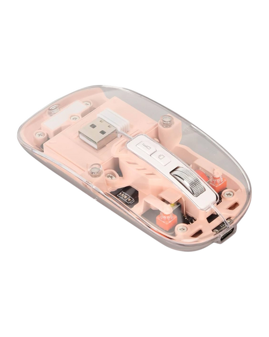 Maus magnetik transparent M233, i rikarikueshëm me valë Bluetooth 2.4G (Pink Color)