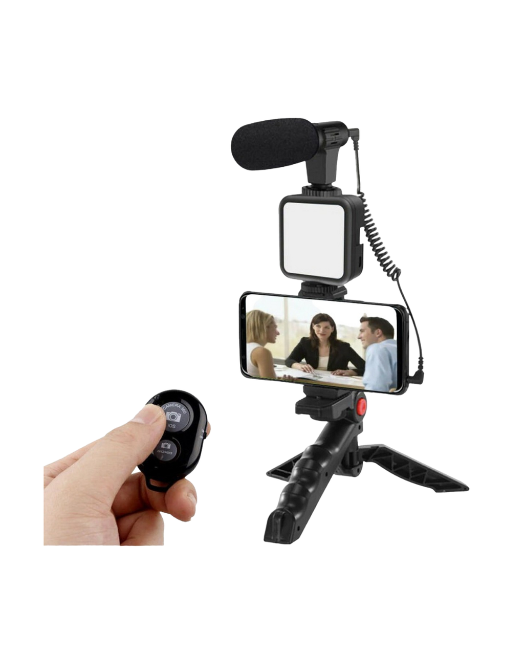 Kit për Video 6 në 1 për telefon (me Tripod), Mini LED + Mikrofon Kardioid + Kapëse Telefoni + Tripod