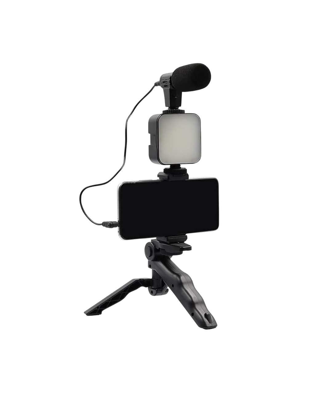 Kit për Video 6 në 1 për telefon (me Tripod), Mini LED + Mikrofon Kardioid + Kapëse Telefoni + Tripod