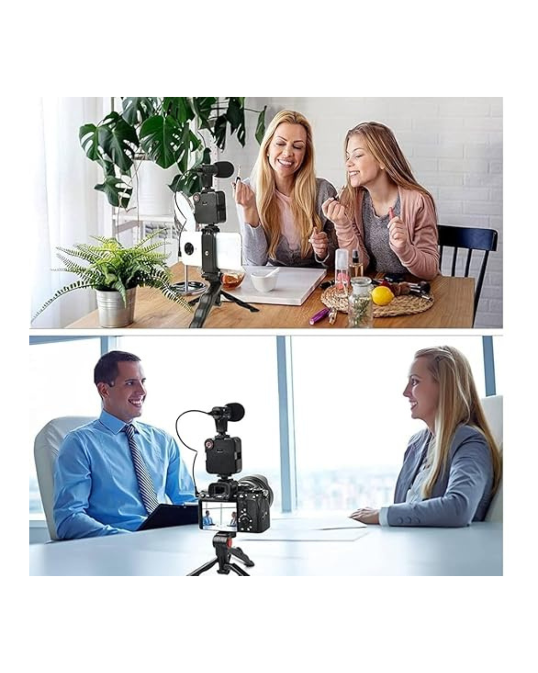 Kit për Video 6 në 1 për telefon (me Tripod), Mini LED + Mikrofon Kardioid + Kapëse Telefoni + Tripod