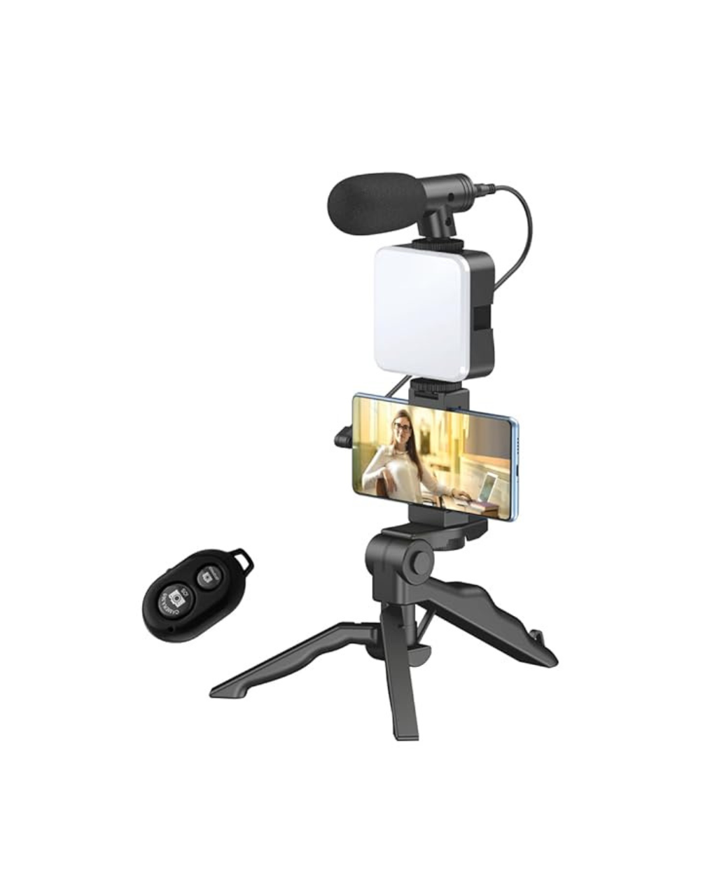 Kit për Video 6 në 1 për telefon (me Tripod), Mini LED + Mikrofon Kardioid + Kapëse Telefoni + Tripod