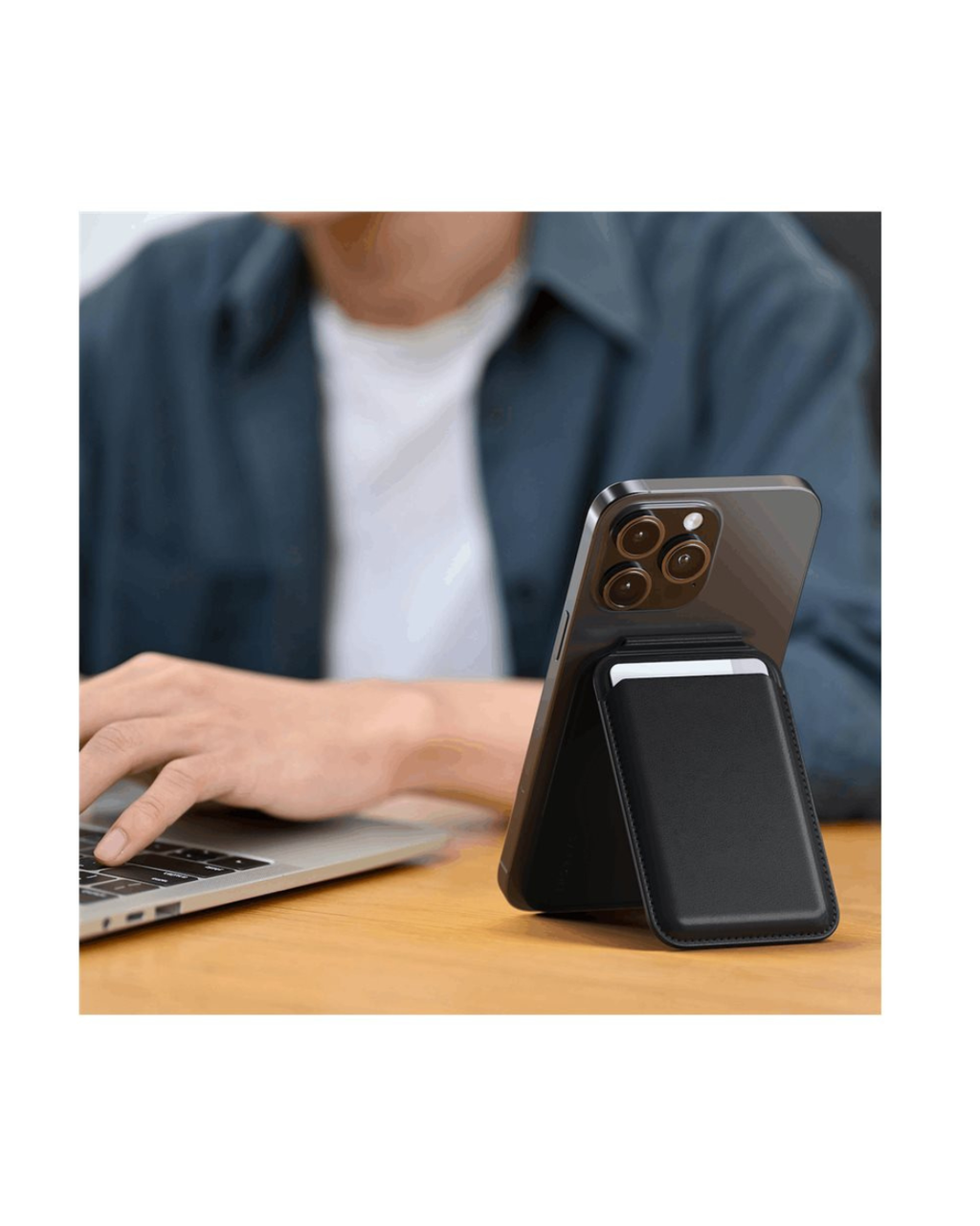 Portofol Magnetik me Mbështetëse për telefon prej Lëkure