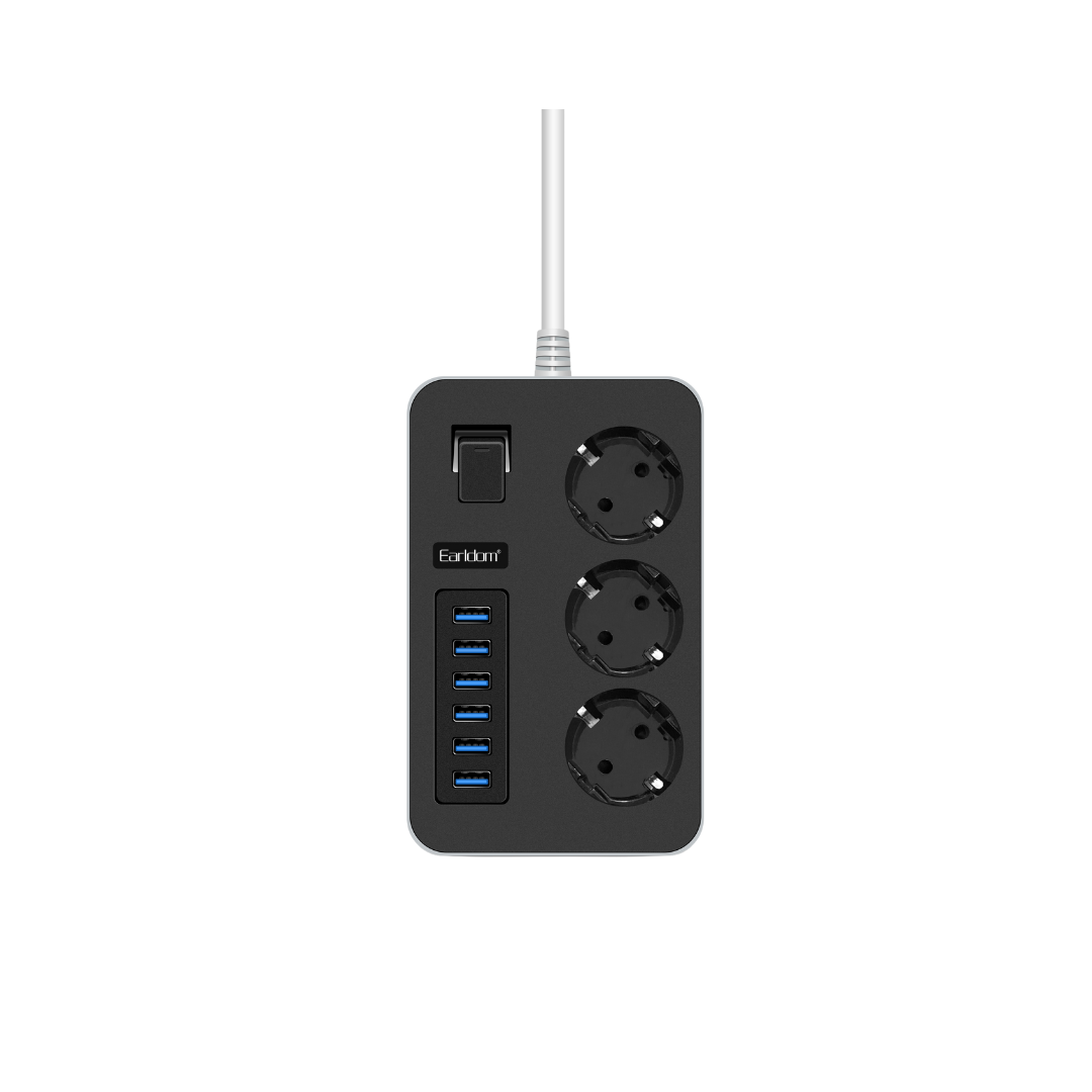 Prizë me mbrojtje ndaj rrymës 3 priza AC dhe 6 porte USB Rrip