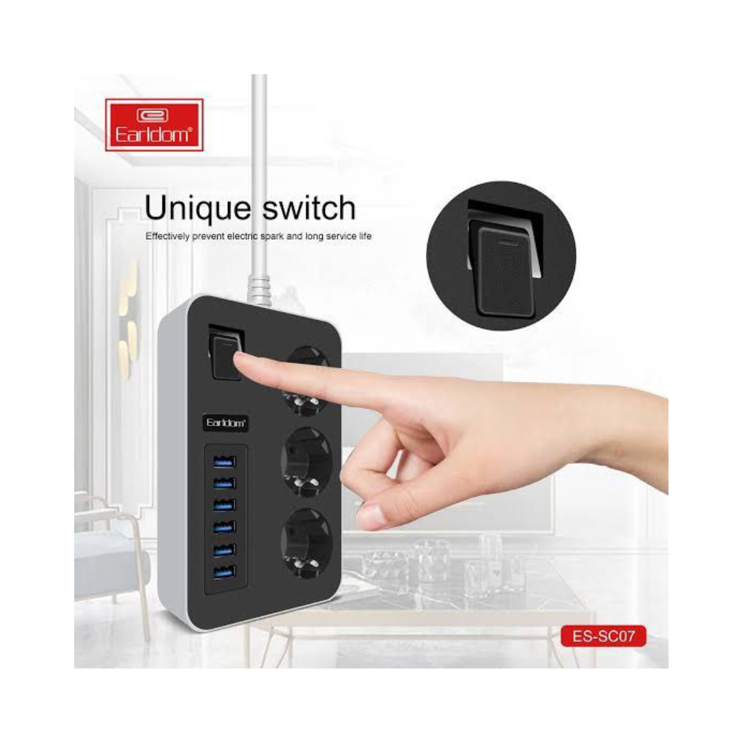 Prizë me mbrojtje ndaj rrymës 3 priza AC dhe 6 porte USB Rrip